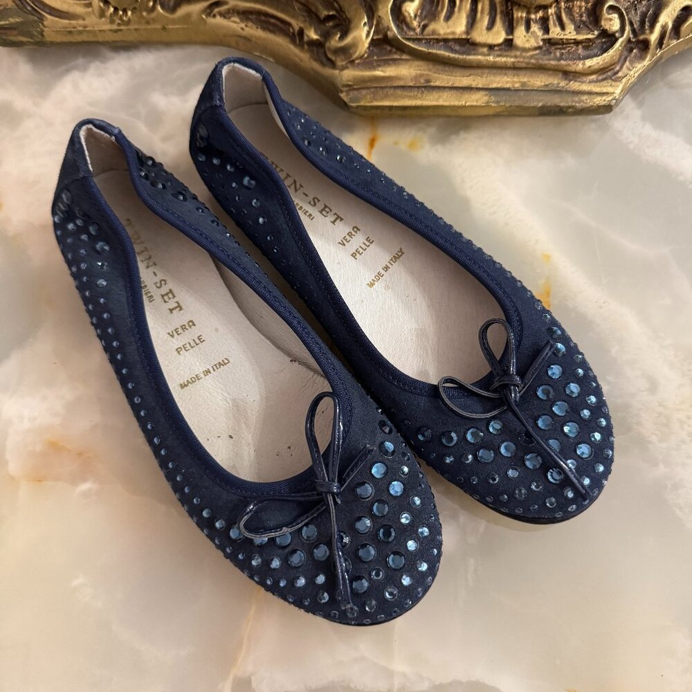 Twin-Set Simona Barbieri Navy Studded Ballet Flats – Size 33 – Made in Italy